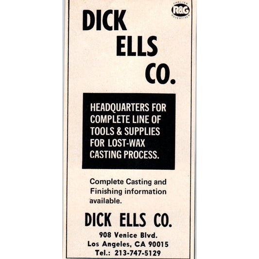 Dick Ells Co Wax Casting Los Angeles CA 1971 Magazine Ad AD8-R9