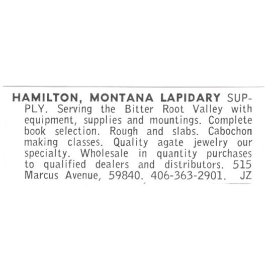 Hamilton Montana Lapidary Supply Co Rock Shop 1972 Ad AF8-S21