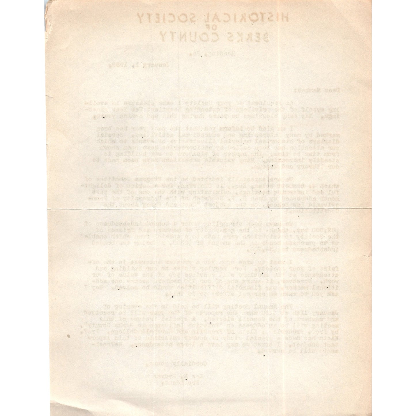 1938 Berks County Historical Society Reading PA Lee Erdman Letterhead Memo D20