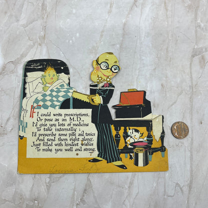 Vintage Die Cut Get Well Soon Greeting Card Doctor House Call AE4