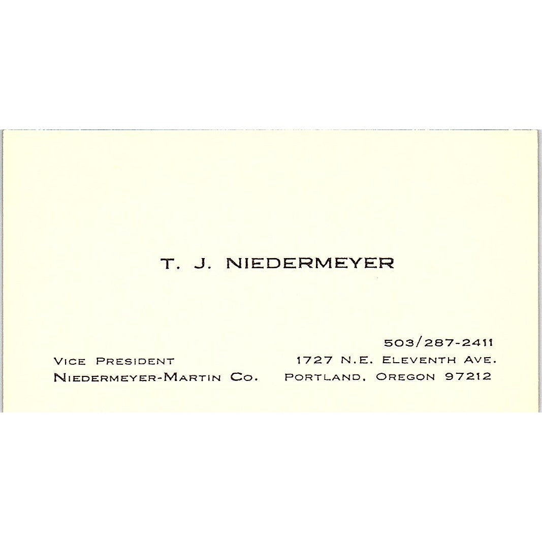 Neidermeyer Martins Co T J Neidermeyer Portland OR Vintage Business Card SB4-B9