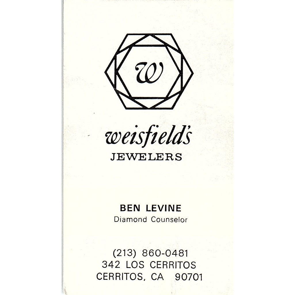 Weisfield's Jewelers Ben Levine Cerritos CA Vintage Business Card SB4-B1