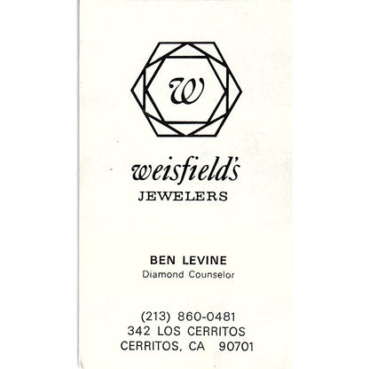 Weisfield's Jewelers Ben Levine Cerritos CA Vintage Business Card SB4-B1