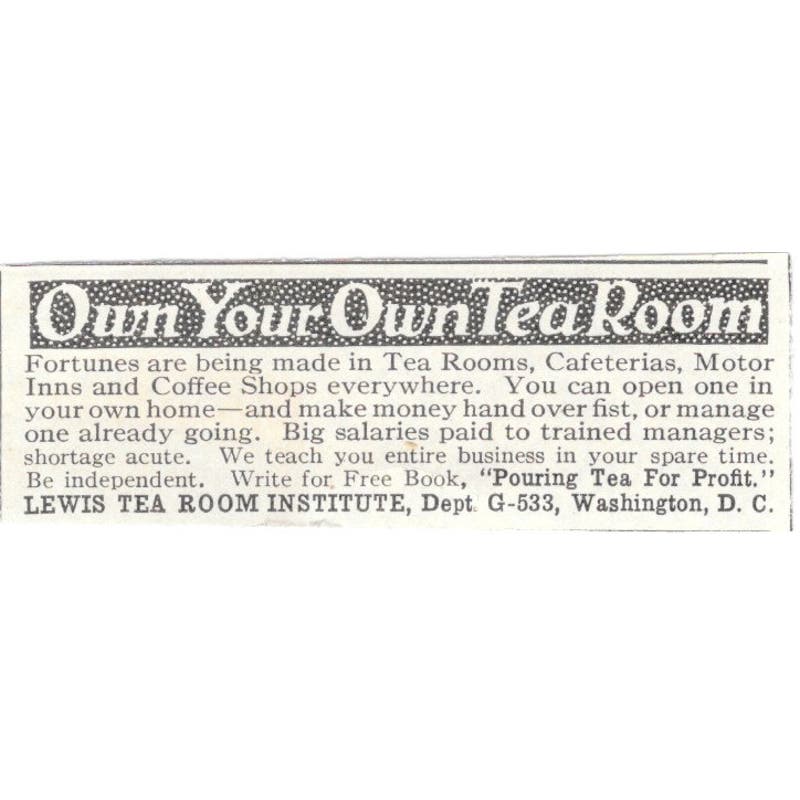 Own Your Own Tea Room Lewis Tea Room Institute Washington DC 1924 Ad AF7-SS4