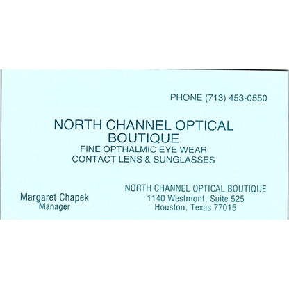 North Channel Optical Boutique Margaret Chaoek Houston TX Business Card SB4-B3