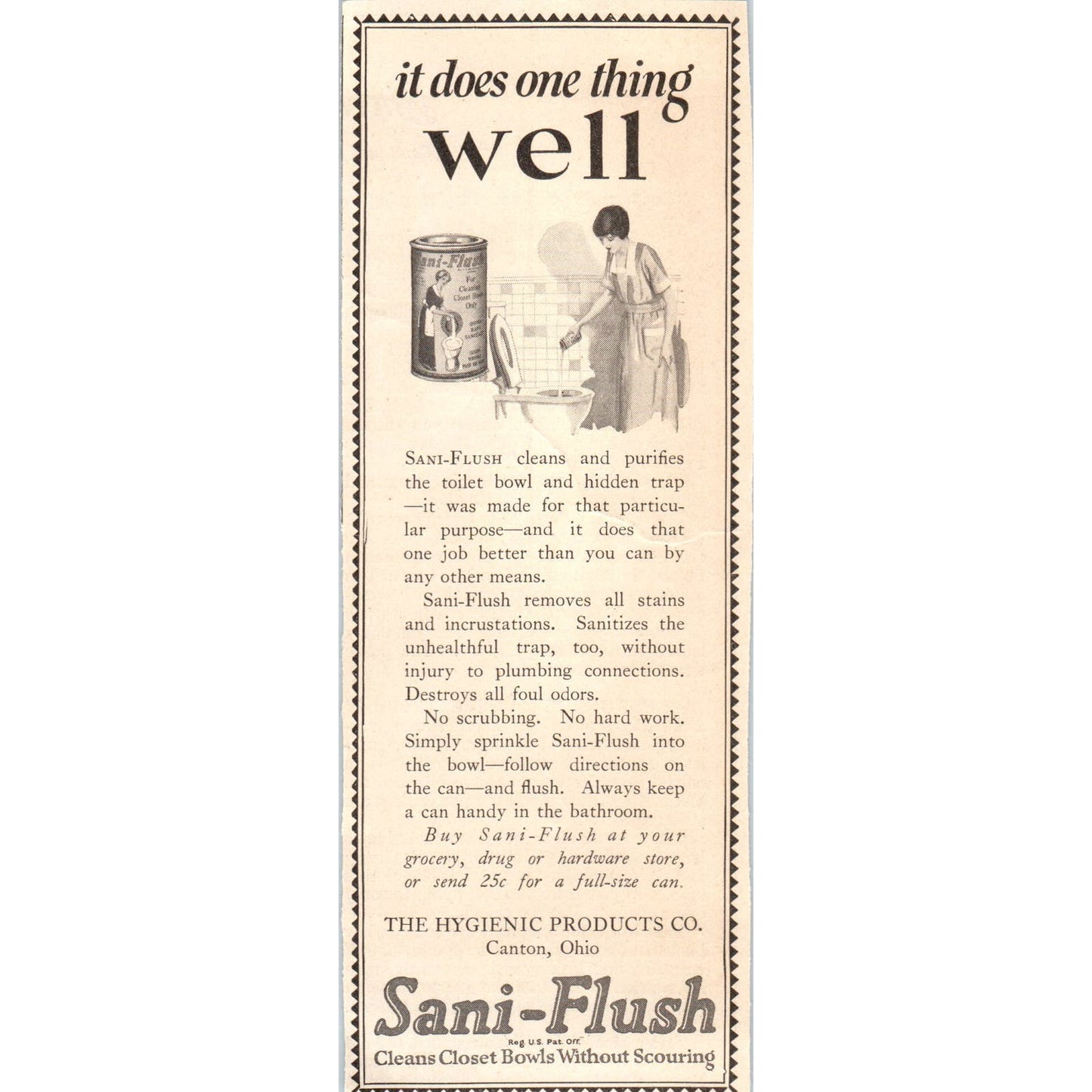 Sani-Flush The Hygienic Products Co Canton OH 1924 Magazine Ad AF7-LJ1