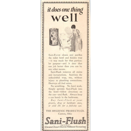 Sani-Flush The Hygienic Products Co Canton OH 1924 Magazine Ad AF7-LJ1