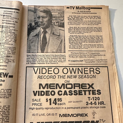 1981 Sep 13 Bellville IL News-Democrat TV Listings Magazine Robert MacNeil L4-1