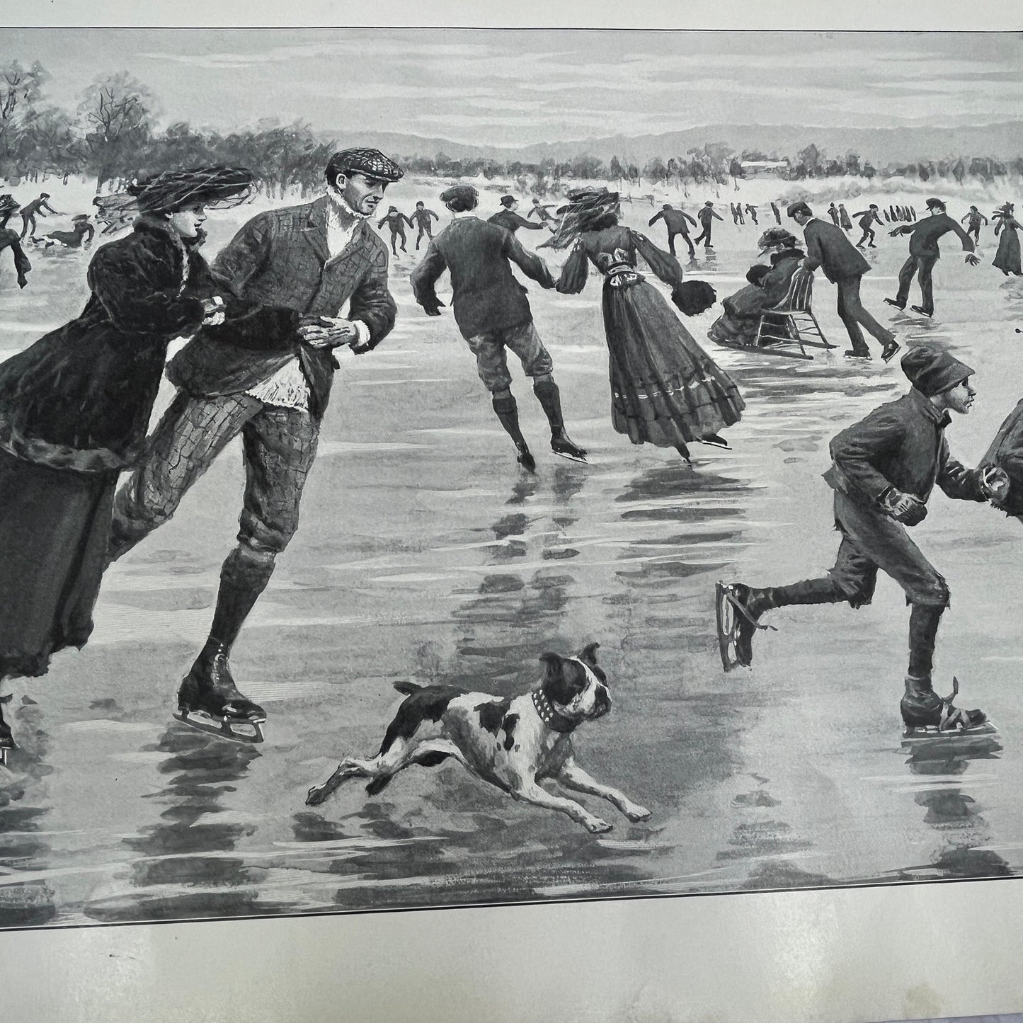 Glory of a Winter's Day Ice Skating - Original 1904 A.B. Frost Art Print V14-3