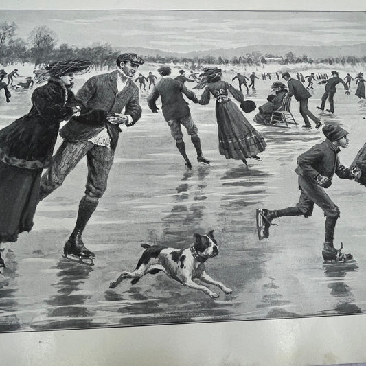 Glory of a Winter's Day Ice Skating - Original 1904 A.B. Frost Art Print V14-3