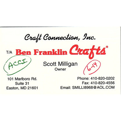 Ben Franklin Crafts Scott Milligan Easton MD Vintage Business Card SC9-B9