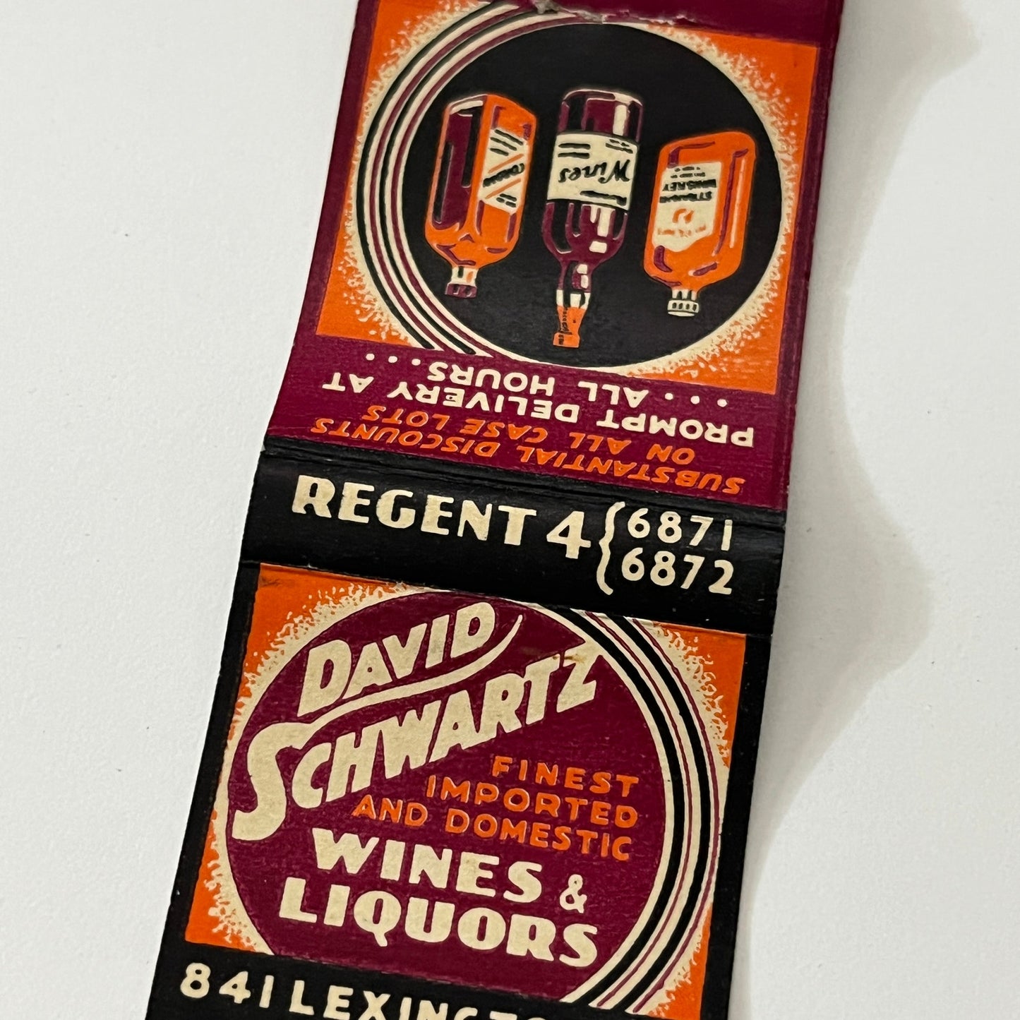 David Schwartz Wines & Liquors 841 Lexington Vintage Matchbook Cover TB6-MB1-12