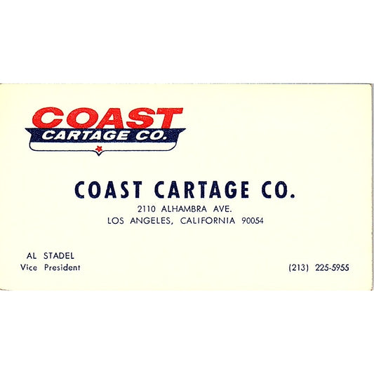 Coast Cartage Co. Al Stadel Los Angeles CA Vintage Business Card SB4-B6