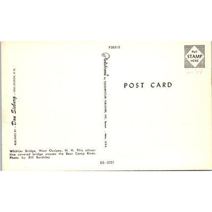 Whittier Bridge West Ossipee NH Vintage Covered Bridge Postcard PC16