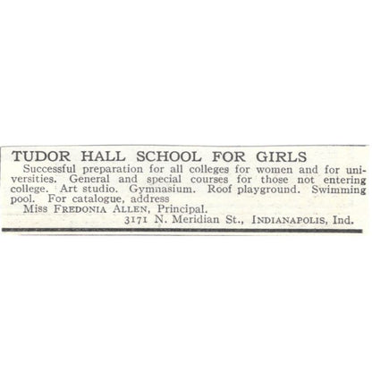 Tudor Hall for Girls Fredonia Allen Indianapolis IN c1918 Advertisement AE5-SA10
