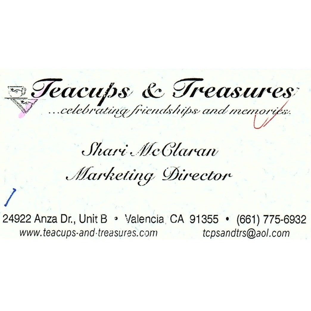 Teacups & Treasures Shari McClaran Valencia CA Vintage Business Card SC9-B10