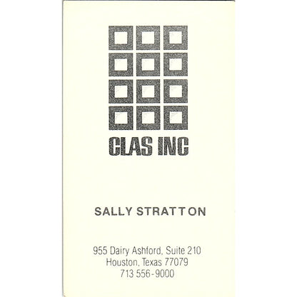 Clas Inc Sally Stratton Houston Texas Vintage Business Card SB4-B9