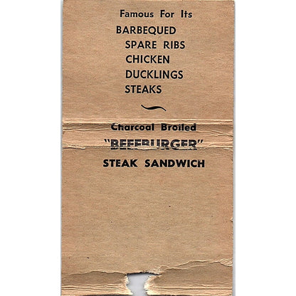 The Charcoal Pit Restaurant Montreal Vintage Matchbook TB6-MB2-12