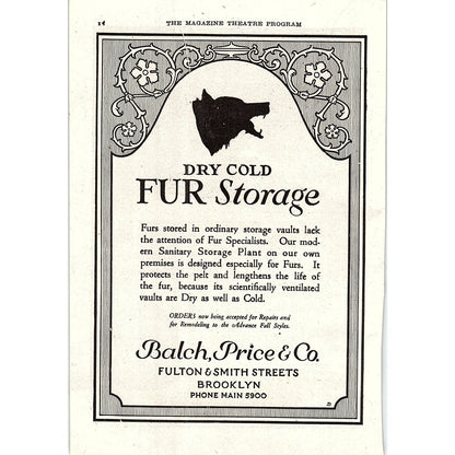 Balch, Price & Co Dry Cold Fur Storage Fulton & Smith St Brooklyn 1921 Ad AF3-10