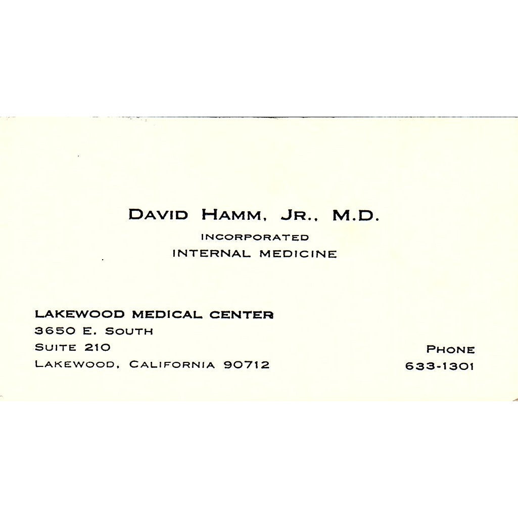 Lakewood Medical Center David Hamm, JR. Lakewood CA Vintage Business Card SF3-B7