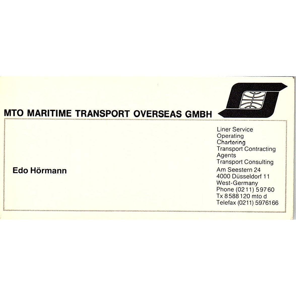 Edo Hörmann MTO Maritime Transport West Germany Vintage Business Card SD9-B8