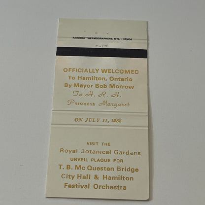 1988 Royal Botanical Gardens Hamilton ONT Plaque Unveiling Matchbook MM5-7