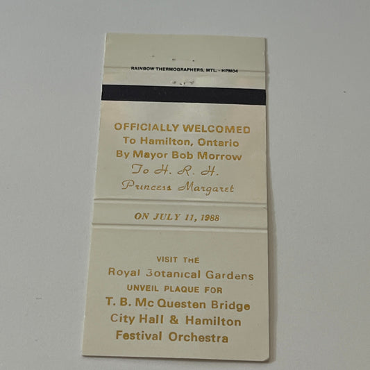 1988 Royal Botanical Gardens Hamilton ONT Plaque Unveiling Matchbook MM5-7