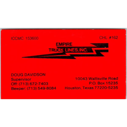 Empire Truck Lines Inc Doug Davidson Houston Vintage Business Card SD8-B18