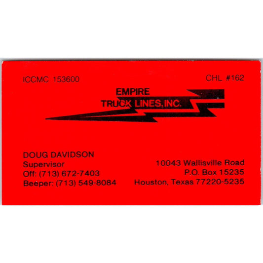 Empire Truck Lines Inc Doug Davidson Houston Vintage Business Card SD8-B18