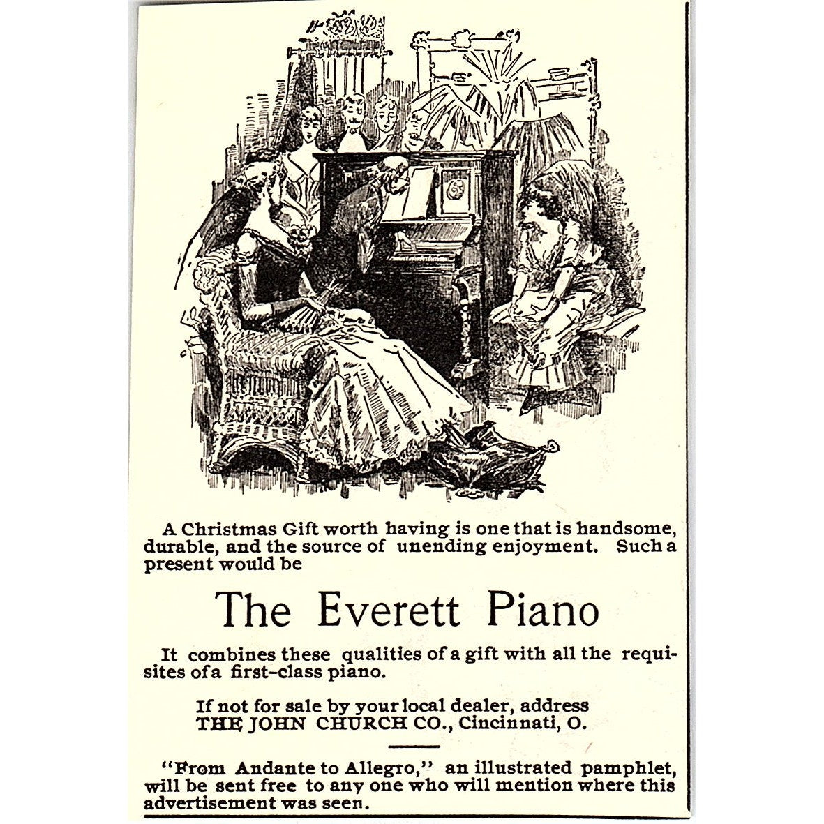 The Everett Piano - John Church Co Cincinnati Ohio 1892 Ad AG2-M11