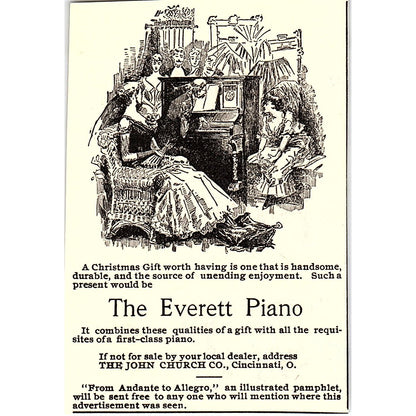 The Everett Piano - John Church Co Cincinnati Ohio 1892 Ad AG2-M11