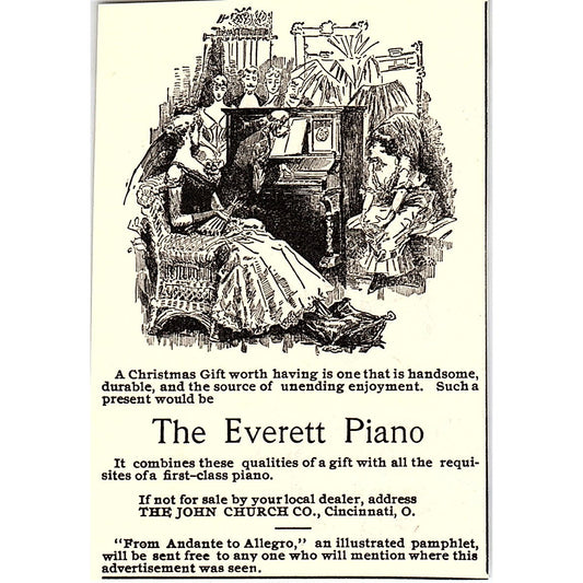 The Everett Piano - John Church Co Cincinnati Ohio 1892 Ad AG2-M11