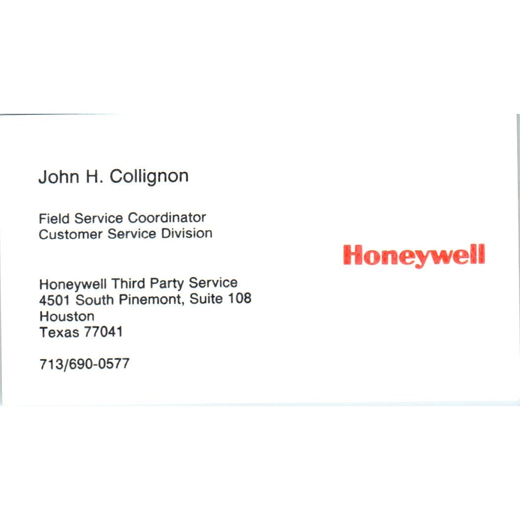 John H. Collignon Honeywell Houston TX Vintage Business Card SE3-B3
