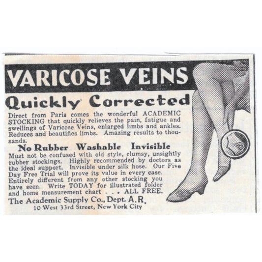 Varicose Veins Academic Supply Co NY 1930s Magazine Advertisement AE4-I3
