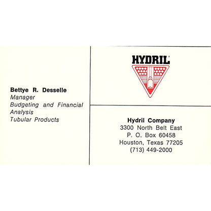 Bettye R Desselle Hydril Company Houston Vintage Business Card SE5-B2