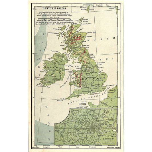 Map of the British Isles 5x9" 1901 Engraving AF6-16