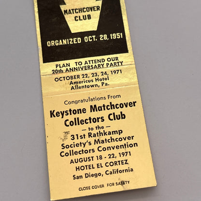 1971 Keystone Matchcover Collectors Club Allentown PA Matchbook Cover TB6-MB2-3