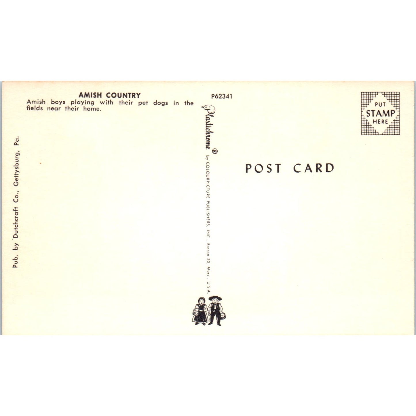 Amish Boys Playing With Their Pet Dogs Pennsylvania Dutch Country Postcard PD8