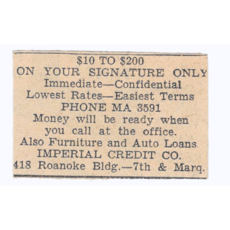 Imperial Credit Roanoke Bldg 7th & Marquette 1935 Minneapolis Journal Ad AE7-H3