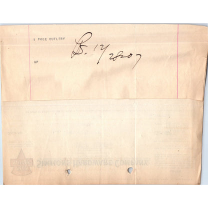 1907 Simmons Hardware Co NY Letterhead Billhead Receipt D11-1