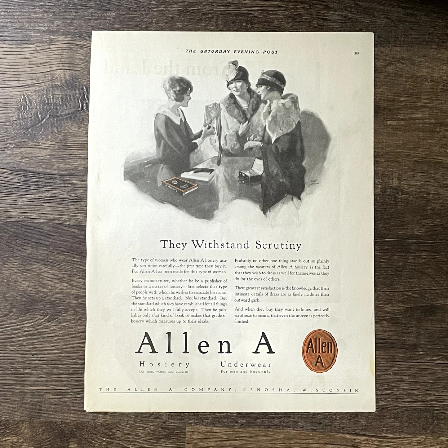 Hosiery, Underwear - Allen A Company Kenosha WI Vintage Magazine Ad 11x15 V11