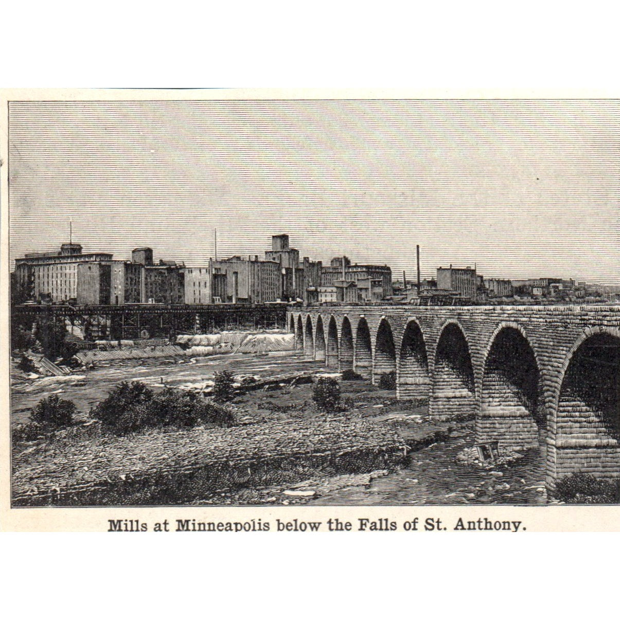 Mills at Minneapolis MN Below The Falls of St. Anthony 1901 Engraving AF2-P3