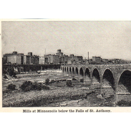 Mills at Minneapolis MN Below The Falls of St. Anthony 1901 Engraving AF2-P3