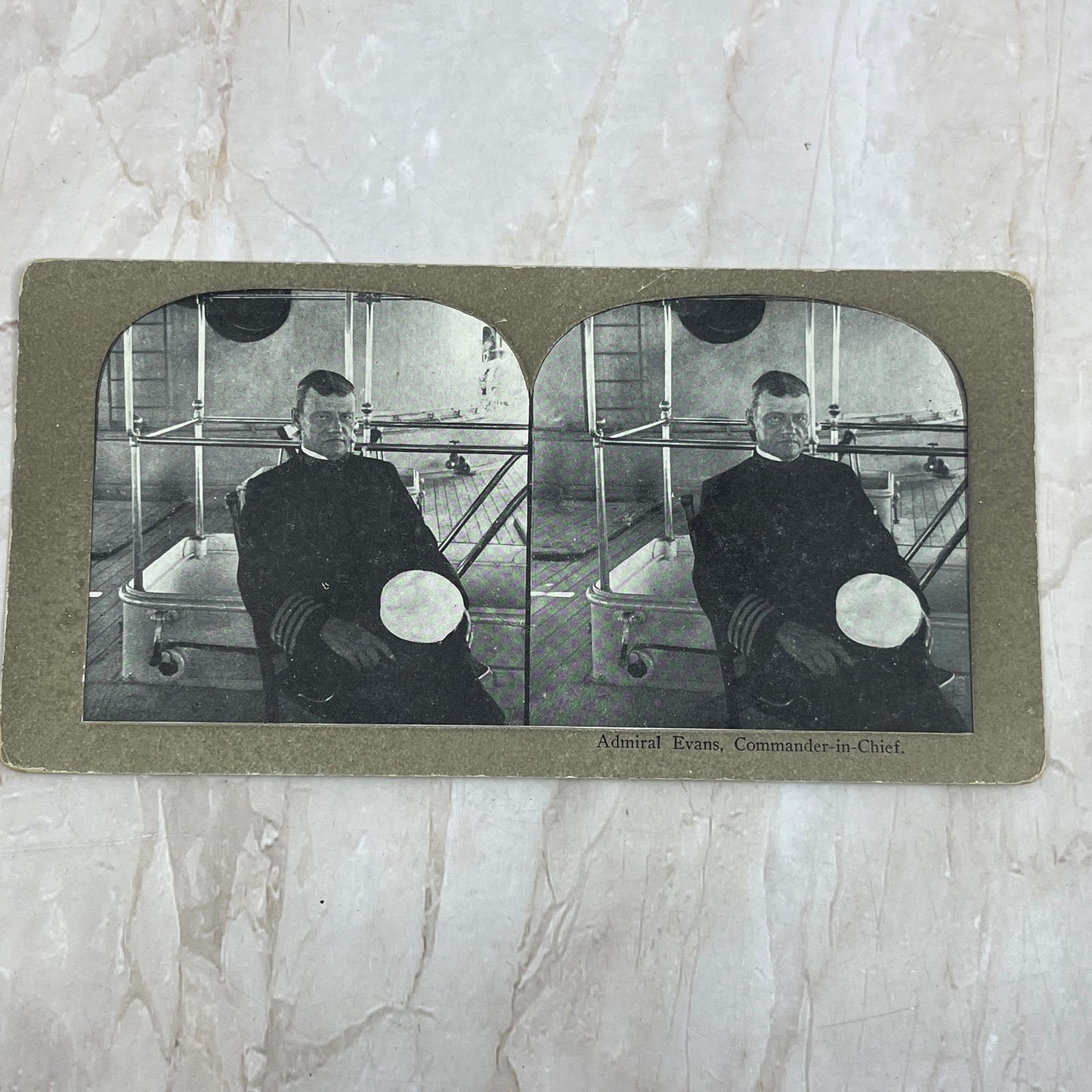 c1900 Navy Admiral Evans Commander in Chief Stereoview Card H3-1