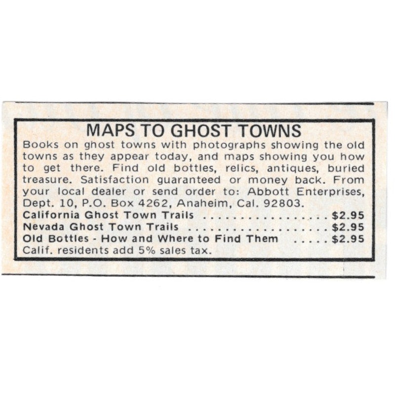 Maps to Ghost Towns Abbott Enterprises Anaheim CA 1971 Magazine Ad AD8-O2