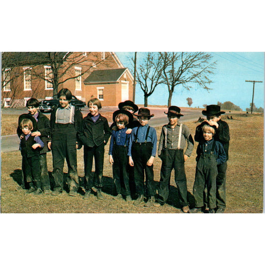 Amish Boys Standing in a Group Pennsylvania Dutch Country Postcard PD8