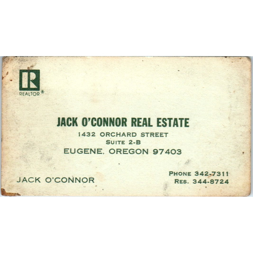 Jack O'Connor Real Estate Eugene Oregon Vintage Business Card SD8-B2