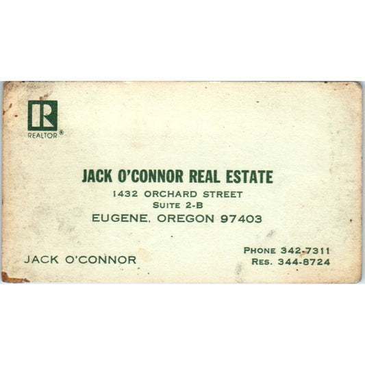 Jack O'Connor Real Estate Eugene Oregon Vintage Business Card SD8-B2