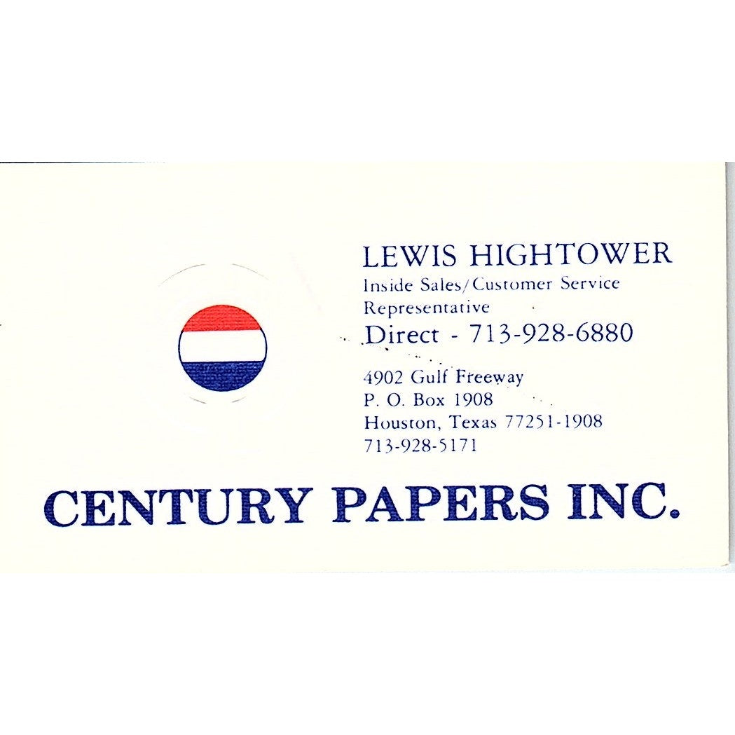 Lewis Hightower Century Papers Inc Houston Vintage Business Card SC9-B7