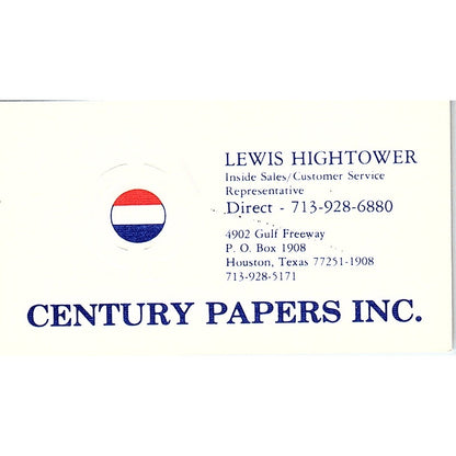 Lewis Hightower Century Papers Inc Houston Vintage Business Card SC9-B7
